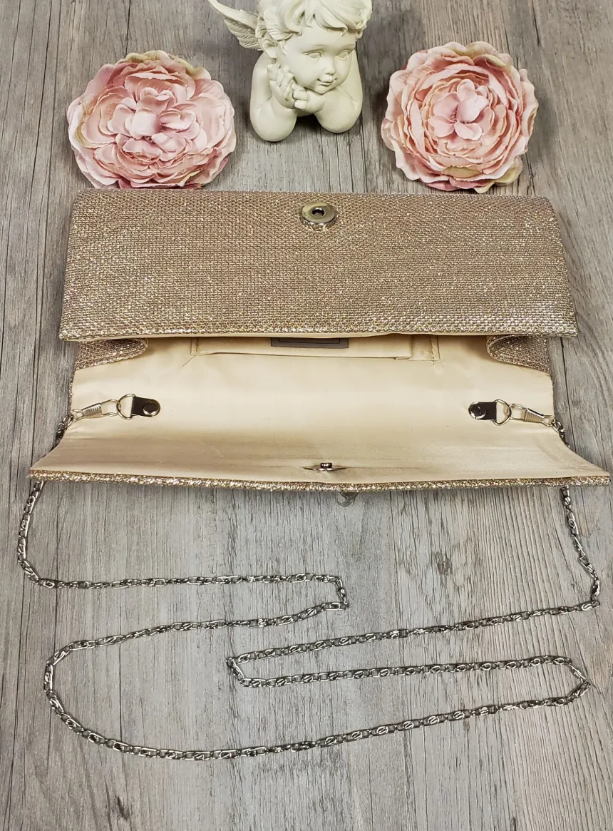 Pochette de soirée longue avec chainette et scintillante