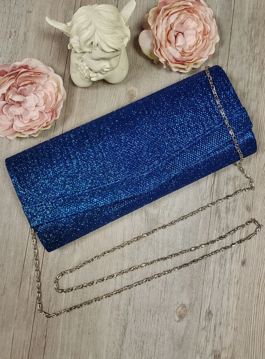 Pochette de soirée longue avec chainette et scintillante