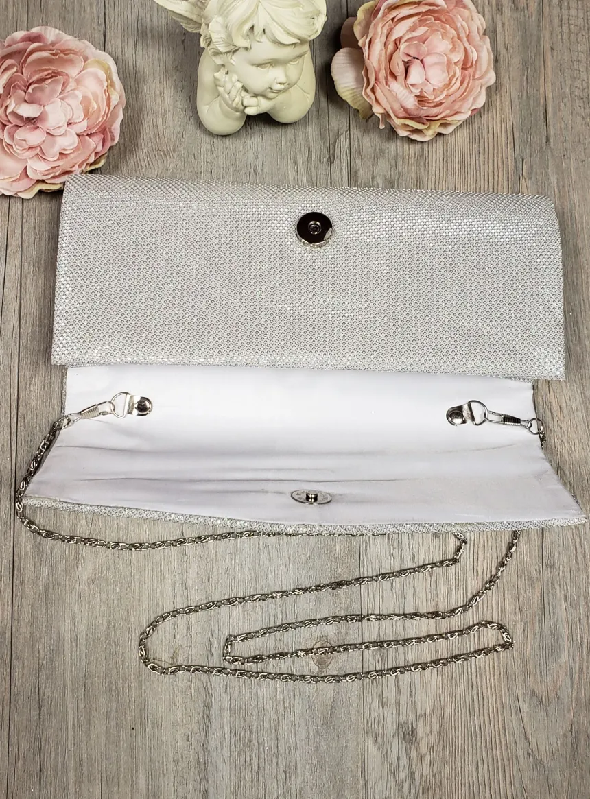 Pochette de soirée longue avec chainette et scintillante