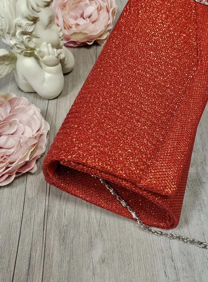 Pochette de soirée longue avec chainette et scintillante