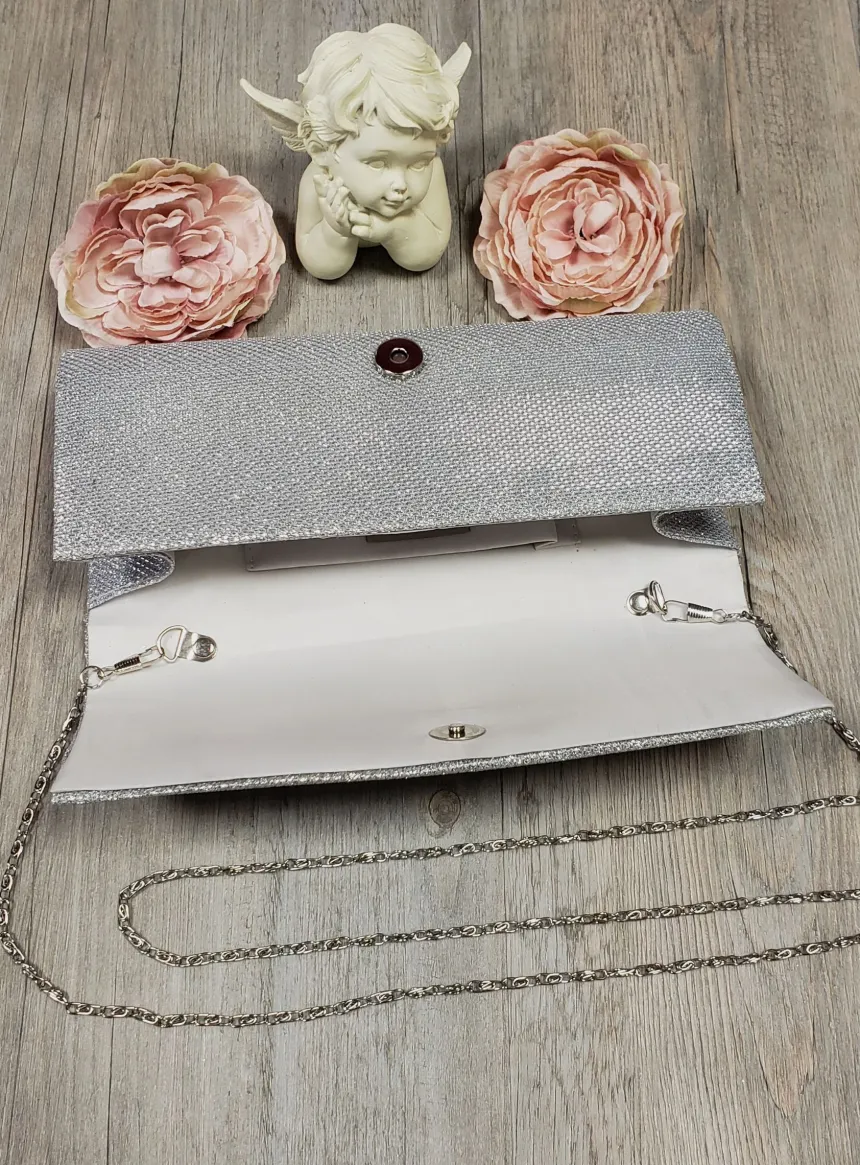 Pochette de soirée longue avec chainette et scintillante