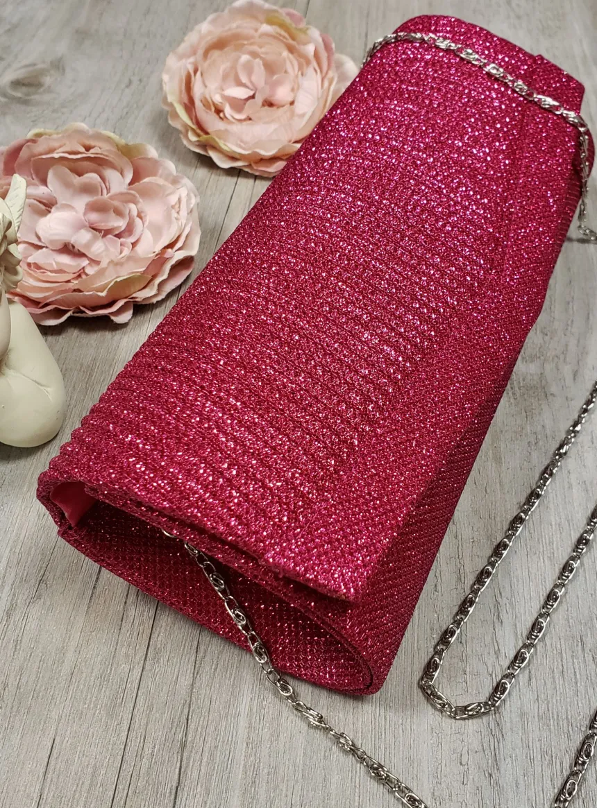 Pochette de soirée longue avec chainette et scintillante