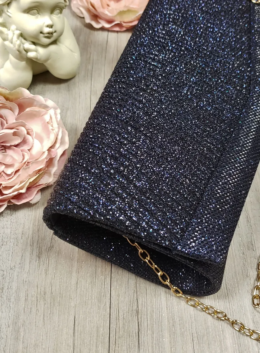Pochette de soirée longue avec chainette et scintillante