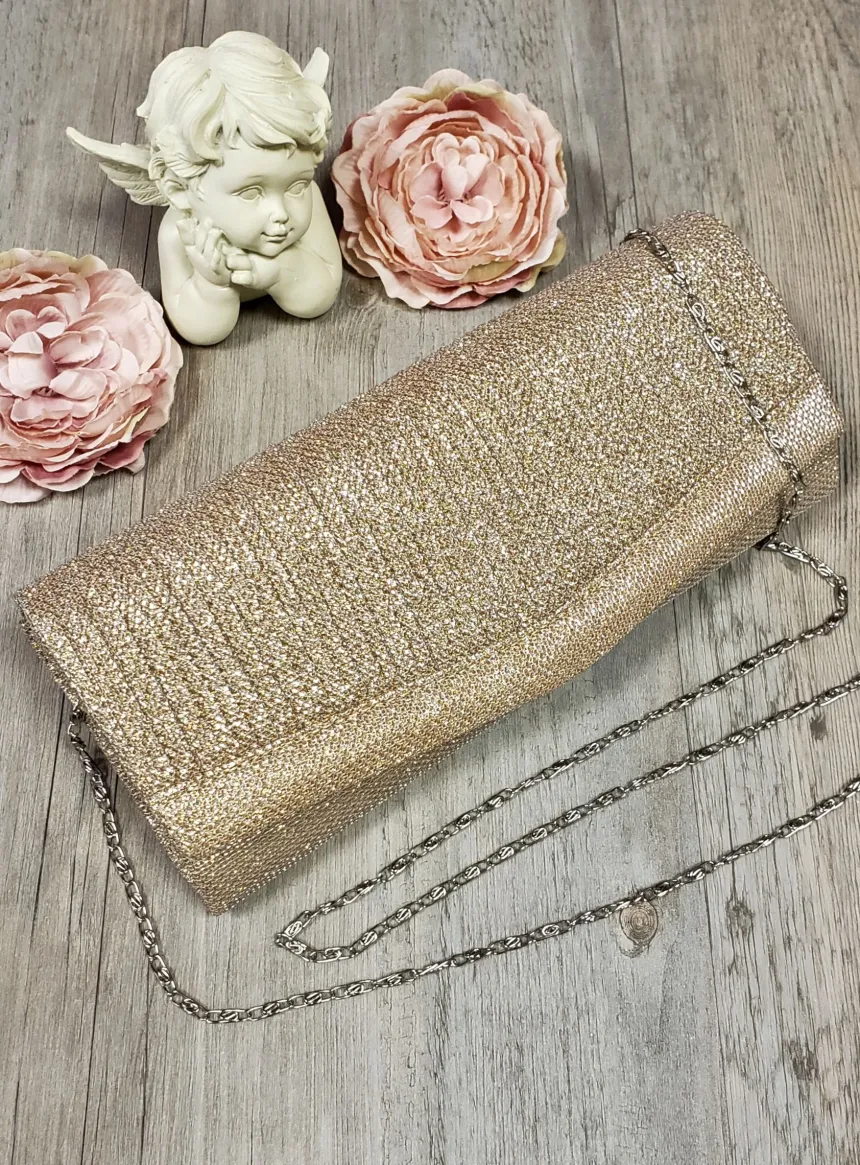 Pochette de soirée longue avec chainette et scintillante