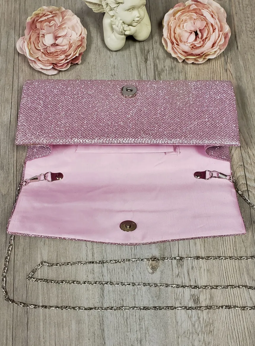 Pochette de soirée longue avec chainette et scintillante