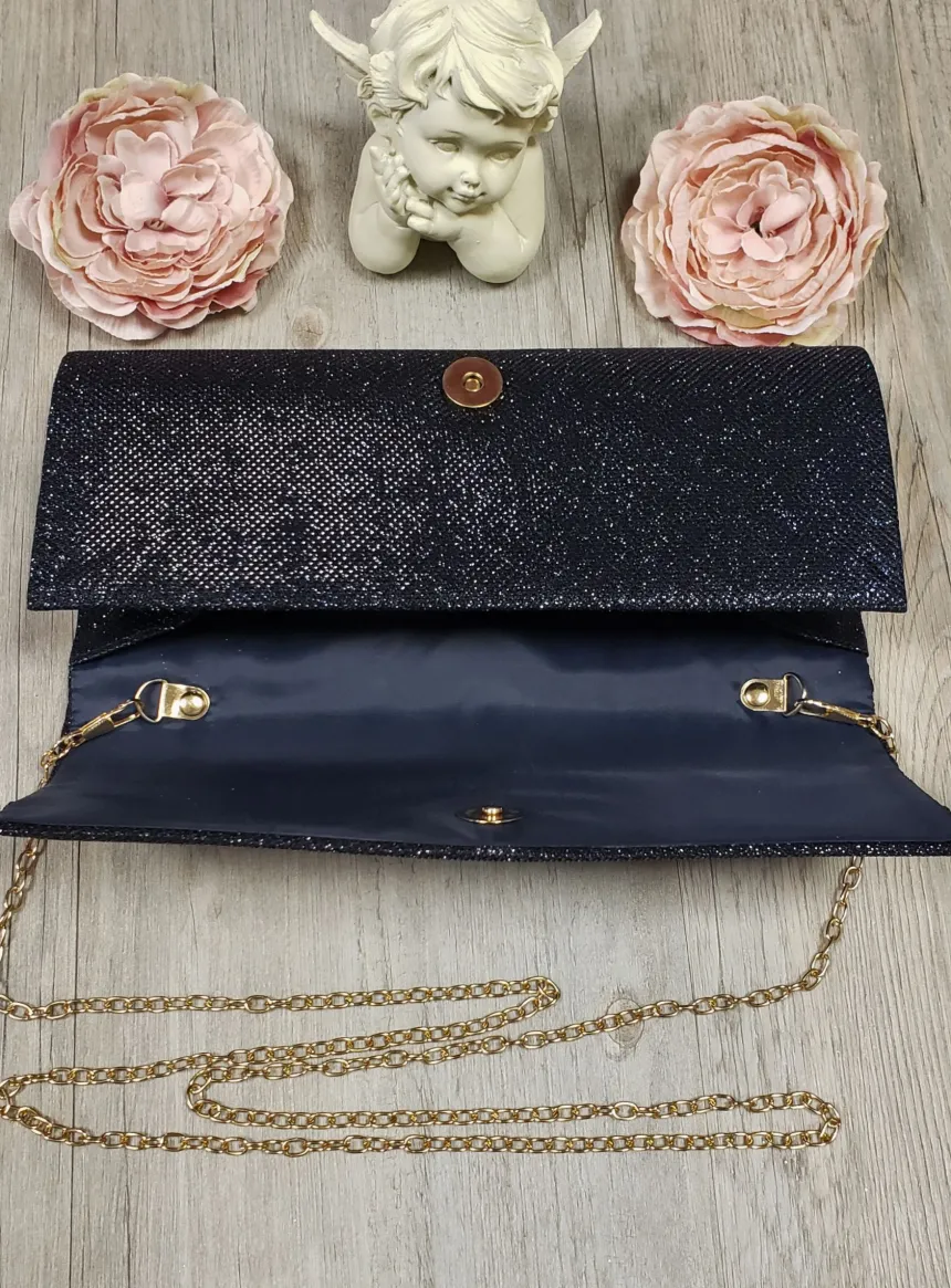 Pochette de soirée longue avec chainette et scintillante