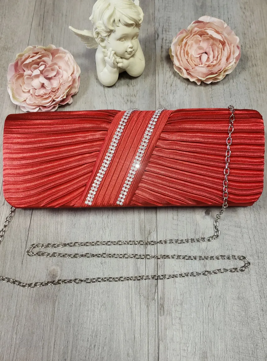 Pochette de soirée satin plissé et strass