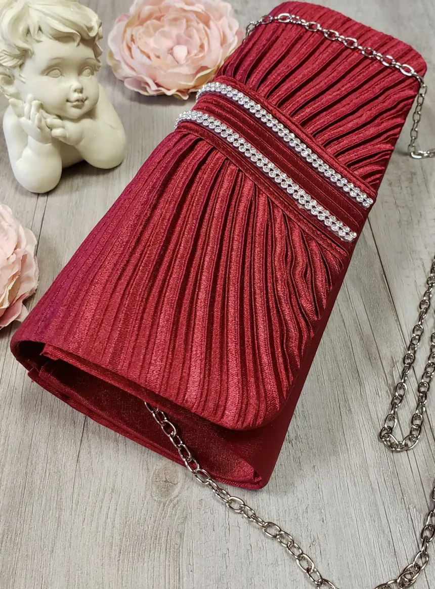 Pochette de soirée satin plissé et strass