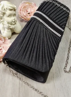 Pochette de soirée satin plissé et strass