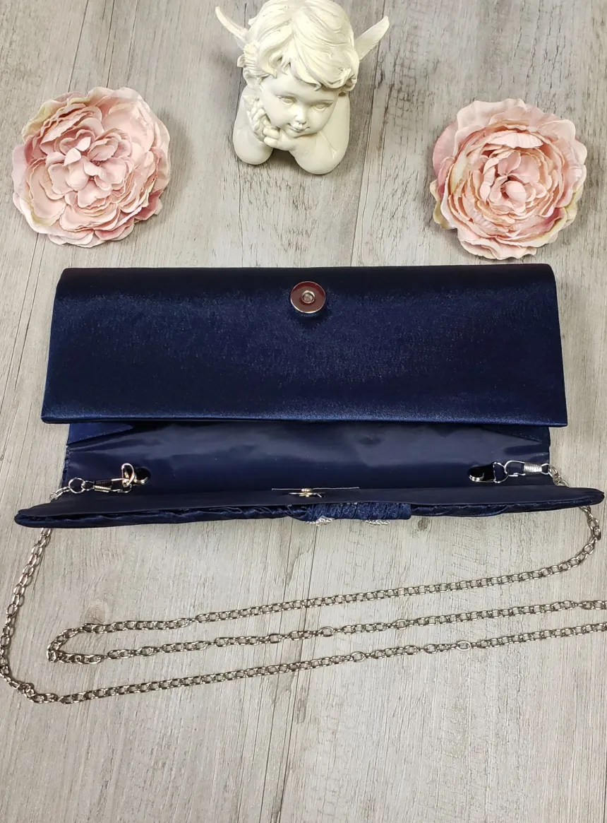 Pochette de soirée satin plissé et strass