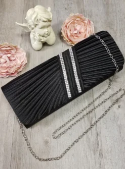 Pochette de soirée satin plissé et strass