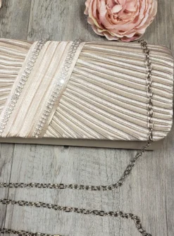Pochette de soirée satin plissé et strass