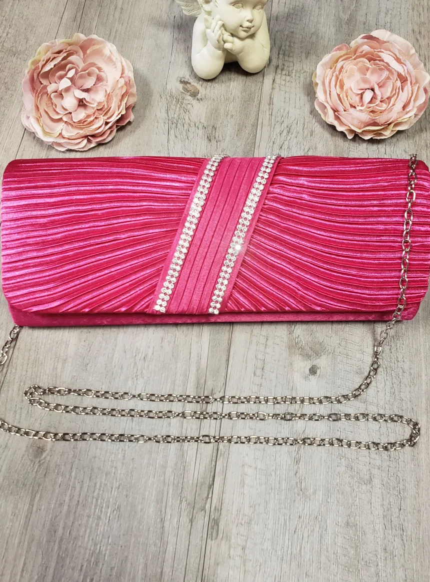 Pochette de soirée satin plissé et strass