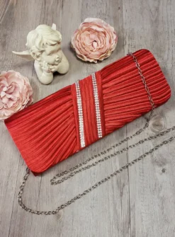 Pochette de soirée satin plissé et strass