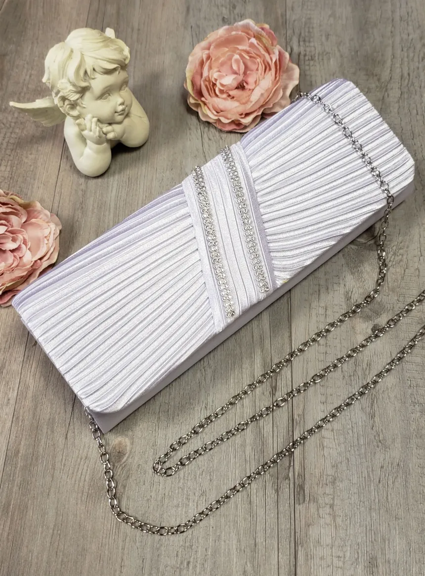 Pochette de soirée satin plissé et strass