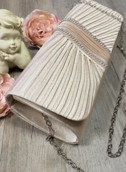 Pochette de soirée satin plissé et strass