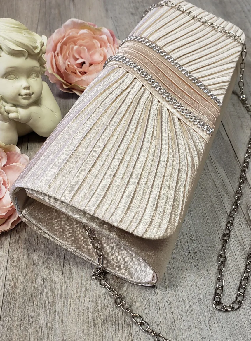 Pochette de soirée satin plissé et strass