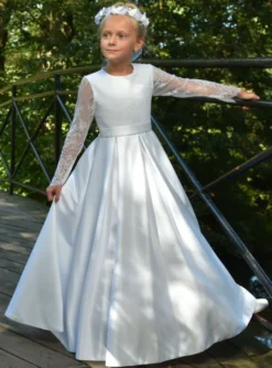 Robe aube communion dentelle fille Ambre