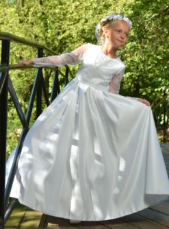 Robe aube communion dentelle fille Ambre