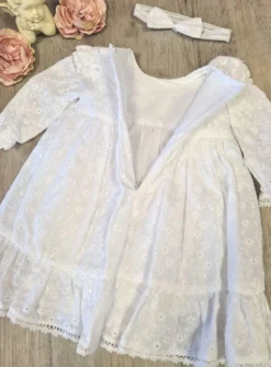 Robe + bandeau baptême broderie Andréa