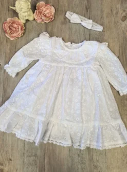 Robe + bandeau baptême broderie Andréa