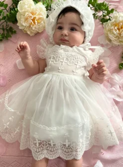 Robe bapteme vintage fille + béguin