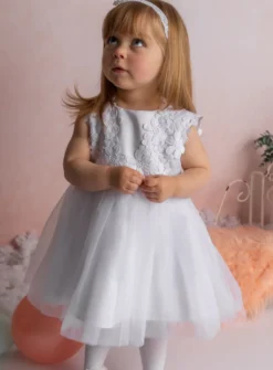 Robe baptême bébé blanche dentelle sur épaule