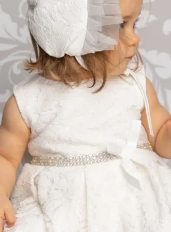Robe baptême bébé dentelle + béguin Cloé