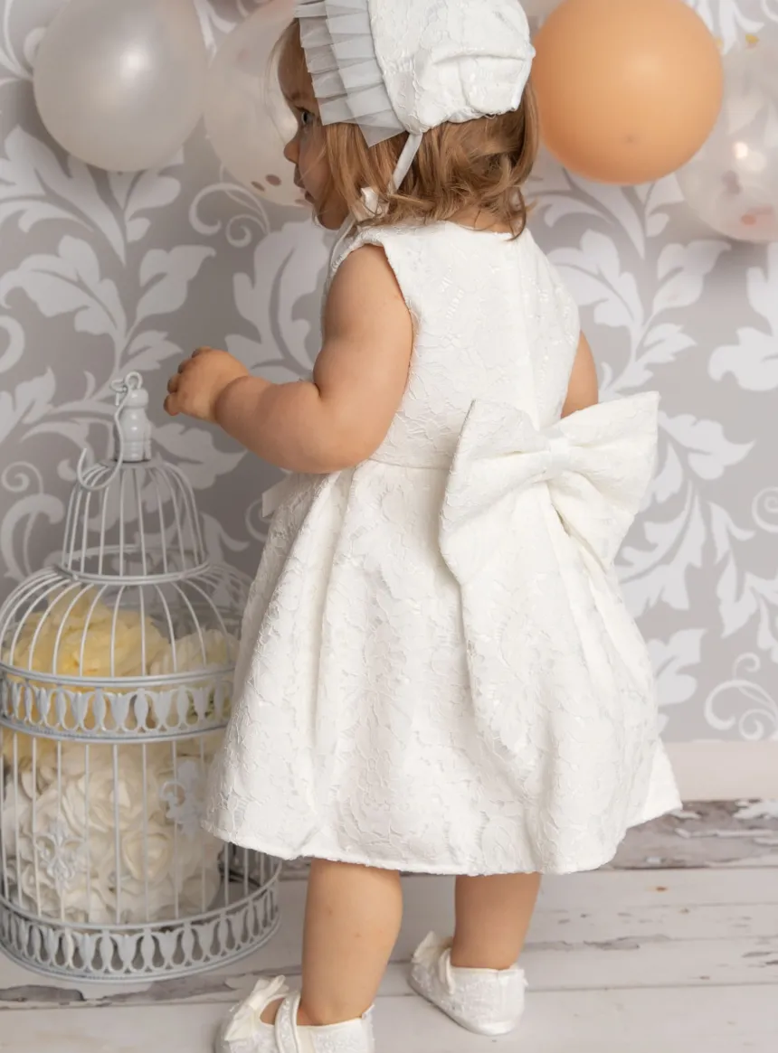 Robe baptême bébé dentelle + béguin Cloé