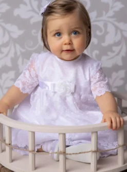 Robe baptême fille + pantalon dentelle bébé fille