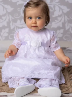 Robe baptême fille + pantalon dentelle bébé fille