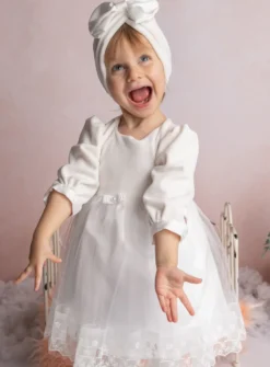 Robe baptême hiver manches longues Eleonore
