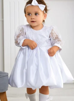 Robe baptême manches longues en dentelle