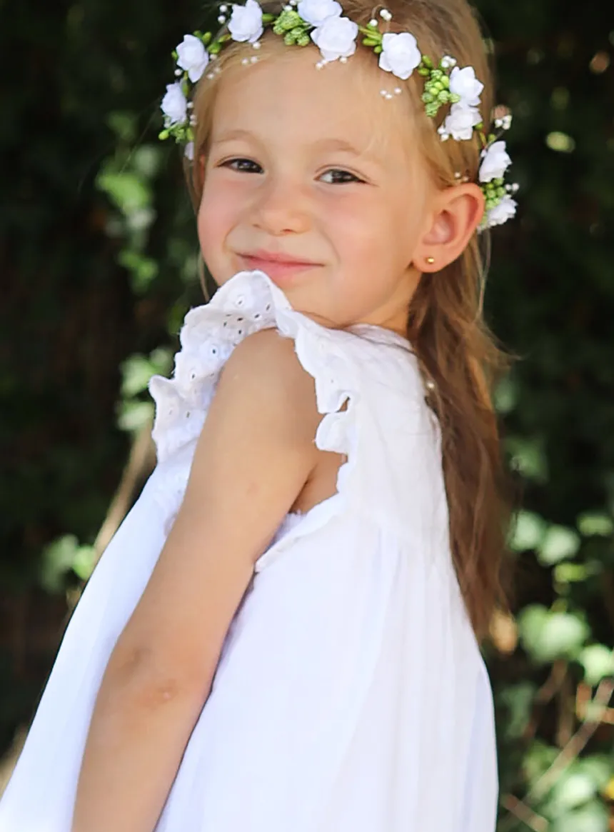 Robe blanche coton brodé fille vintage Ange