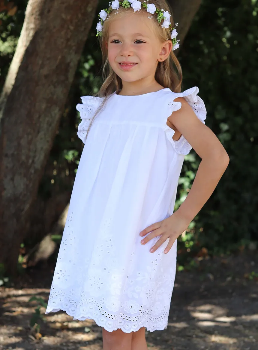Robe blanche coton brodé fille vintage Ange