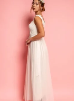 Robe cortège longue femme tulle et dentelle