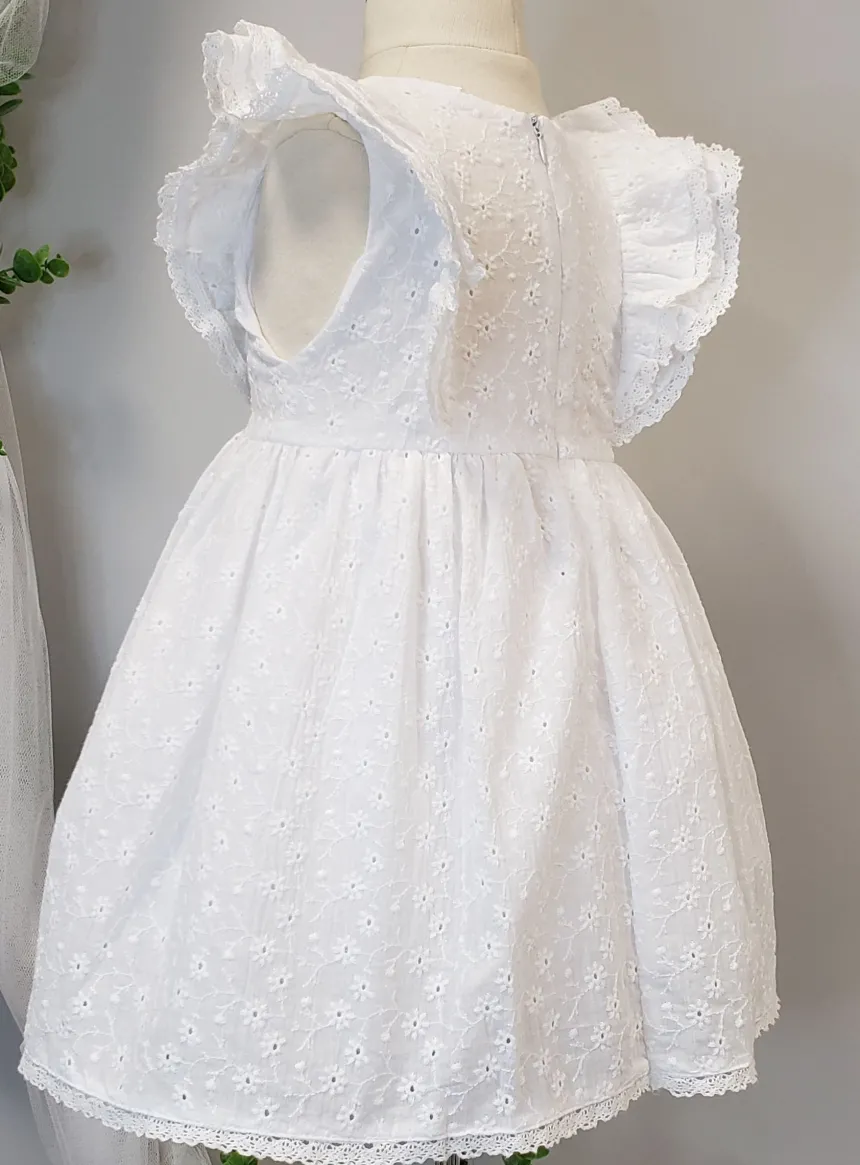 Robe coton broderie anglaise + bandeau Aria bébé fille