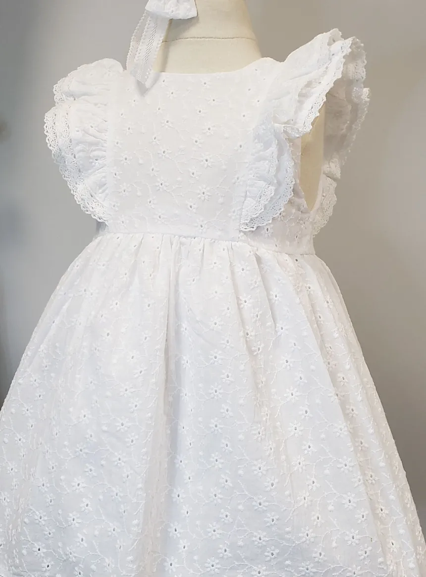Robe coton broderie anglaise + bandeau Aria bébé fille