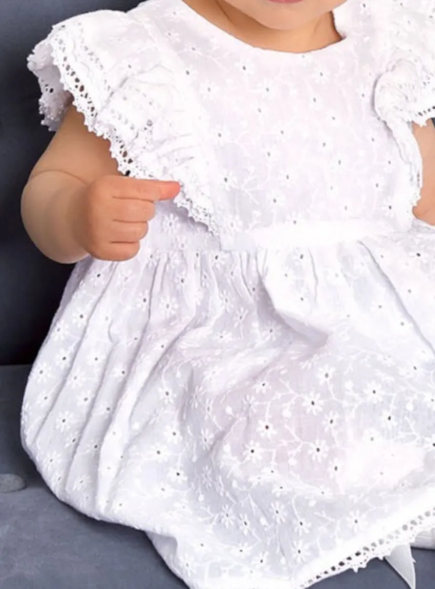 Robe coton broderie anglaise + bandeau Aria bébé fille