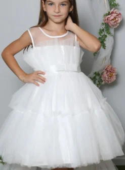 Robe cérémonie avec traine amovible en tulle pour fille