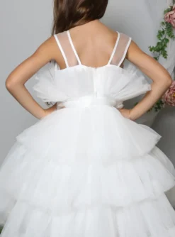 Robe cérémonie avec traine amovible en tulle pour fille