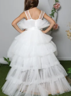 Robe cérémonie avec traine amovible en tulle pour fille