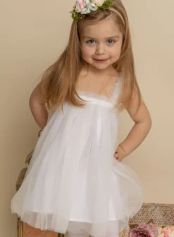 Robe cérémonie + bandeau cheveux fleurs Loretta