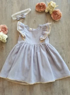 Robe cérémonie bébé fille coton + bandeau
