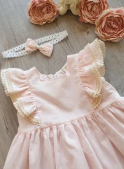 Robe cérémonie bébé fille coton + bandeau