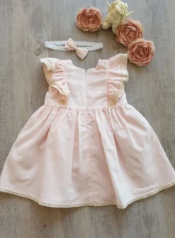 Robe cérémonie bébé fille coton + bandeau