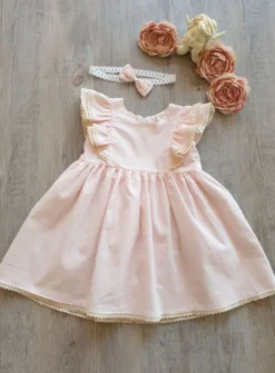 Robe cérémonie bébé fille coton + bandeau