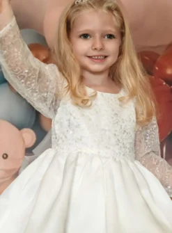 Robe cérémonie blanches paillette manches longues fille