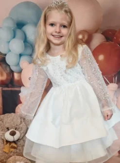 Robe cérémonie blanches paillette manches longues fille