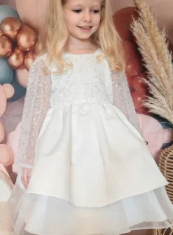 Robe cérémonie blanches paillette manches longues fille